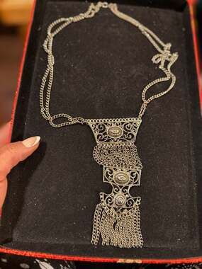Vintage Filigree Silver Tiered Chain Tassel Statement Necklace
